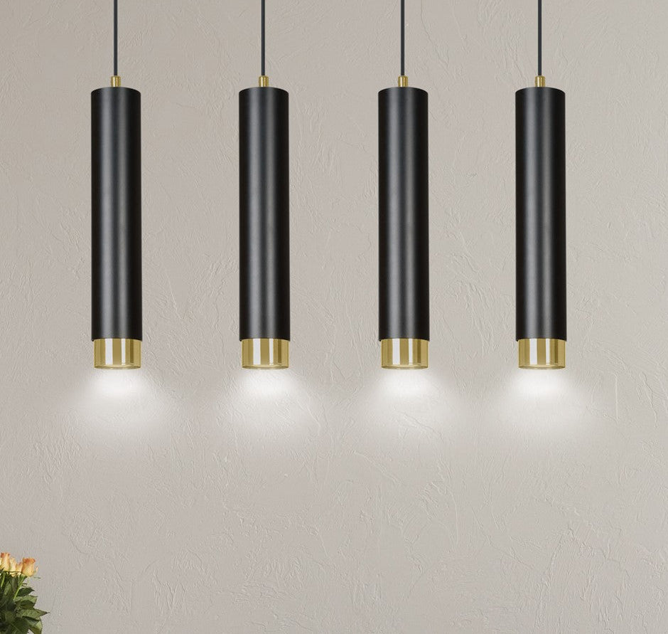 Black Gold Steel Cylindrical Luxury Pendant Lamp