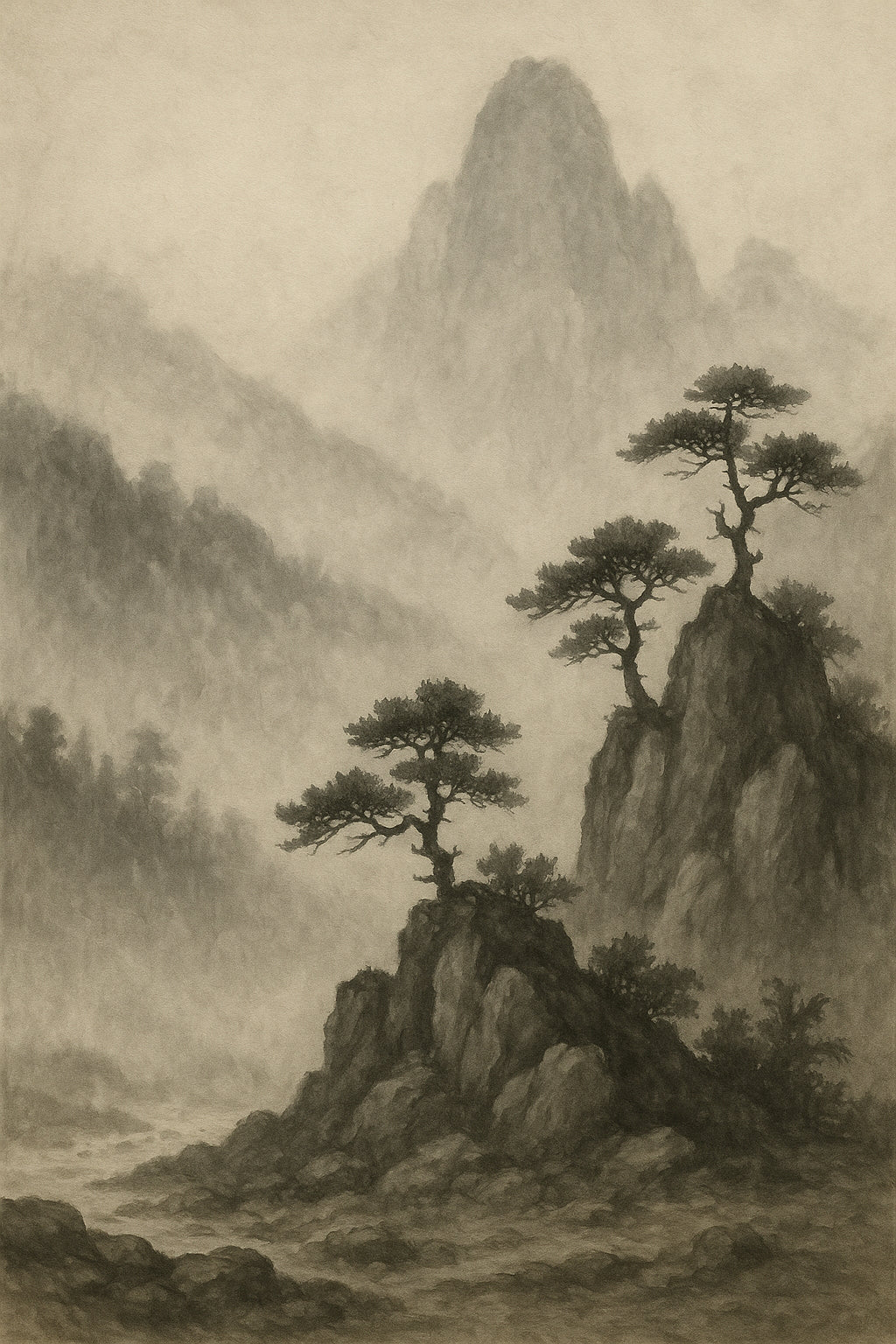 Mist-Black Mountains - Classic Wall Art