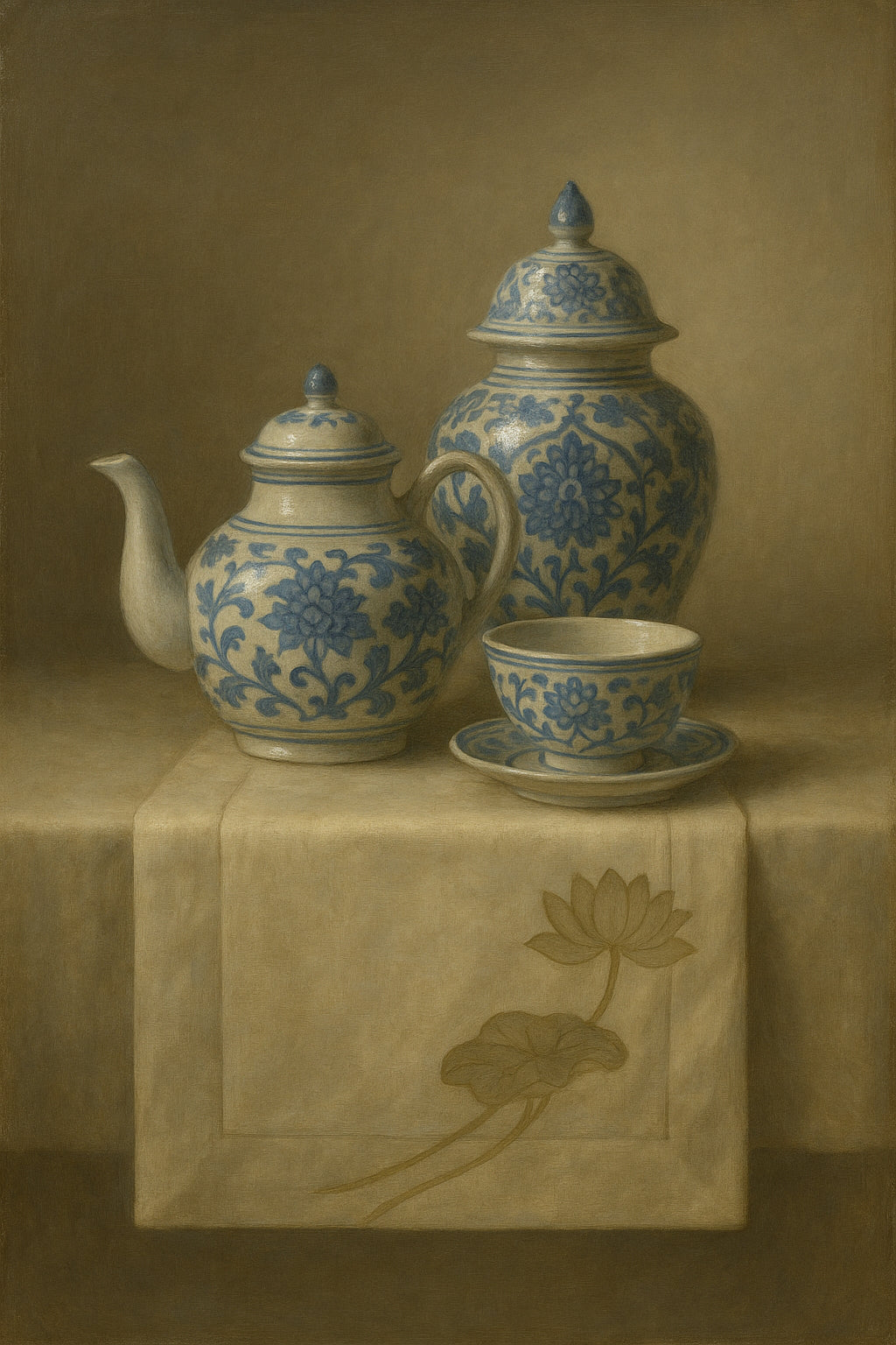 De blauwe theekop - Klassieke wandkunst