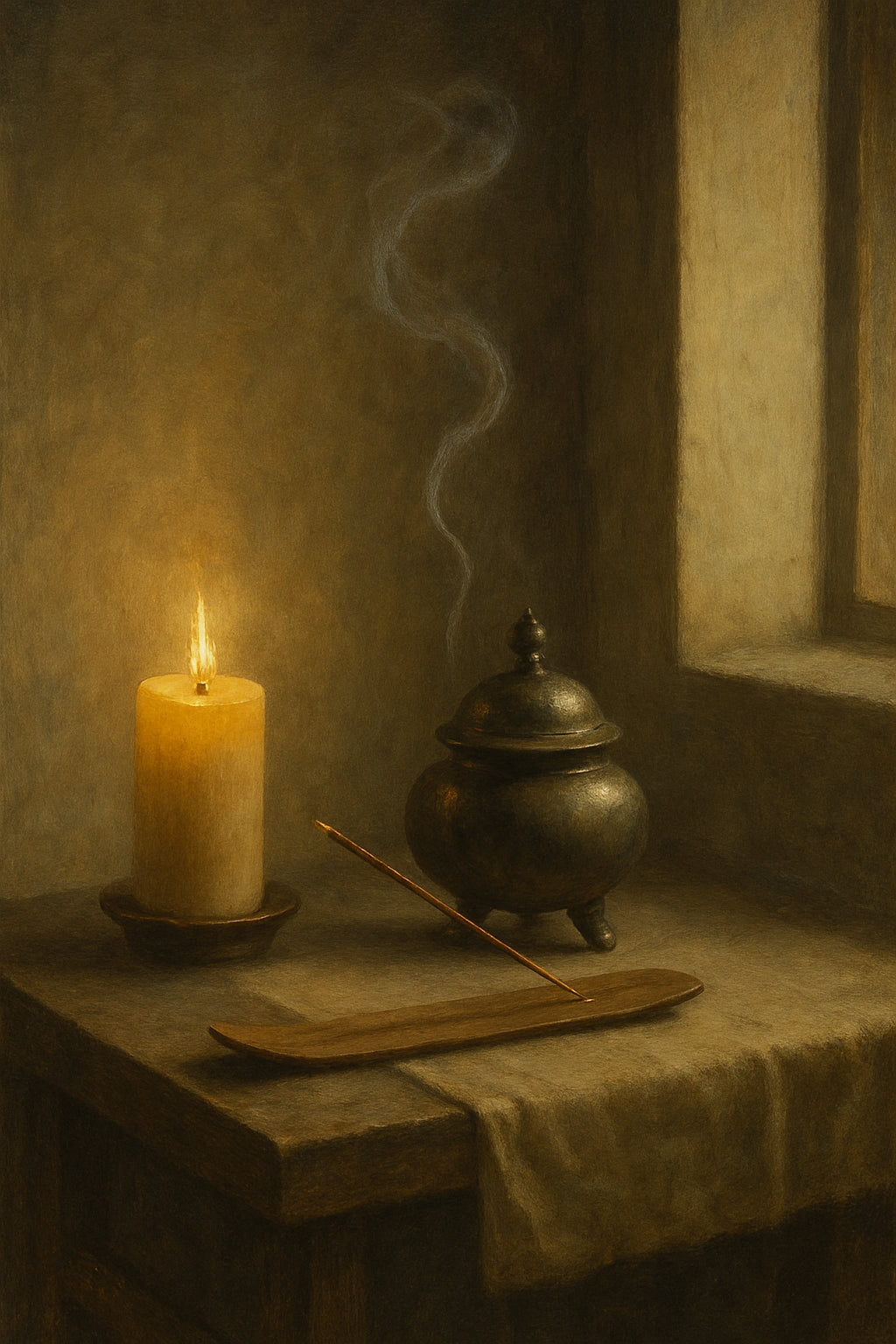 Okerkleurige kaars - Klassieke wandkunst