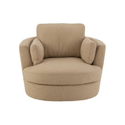 Chélu Luxe Swivel Armchair – Warm Beige Textile & Wood