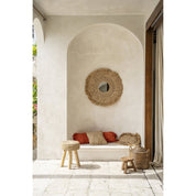 Teak & raffia woven stool