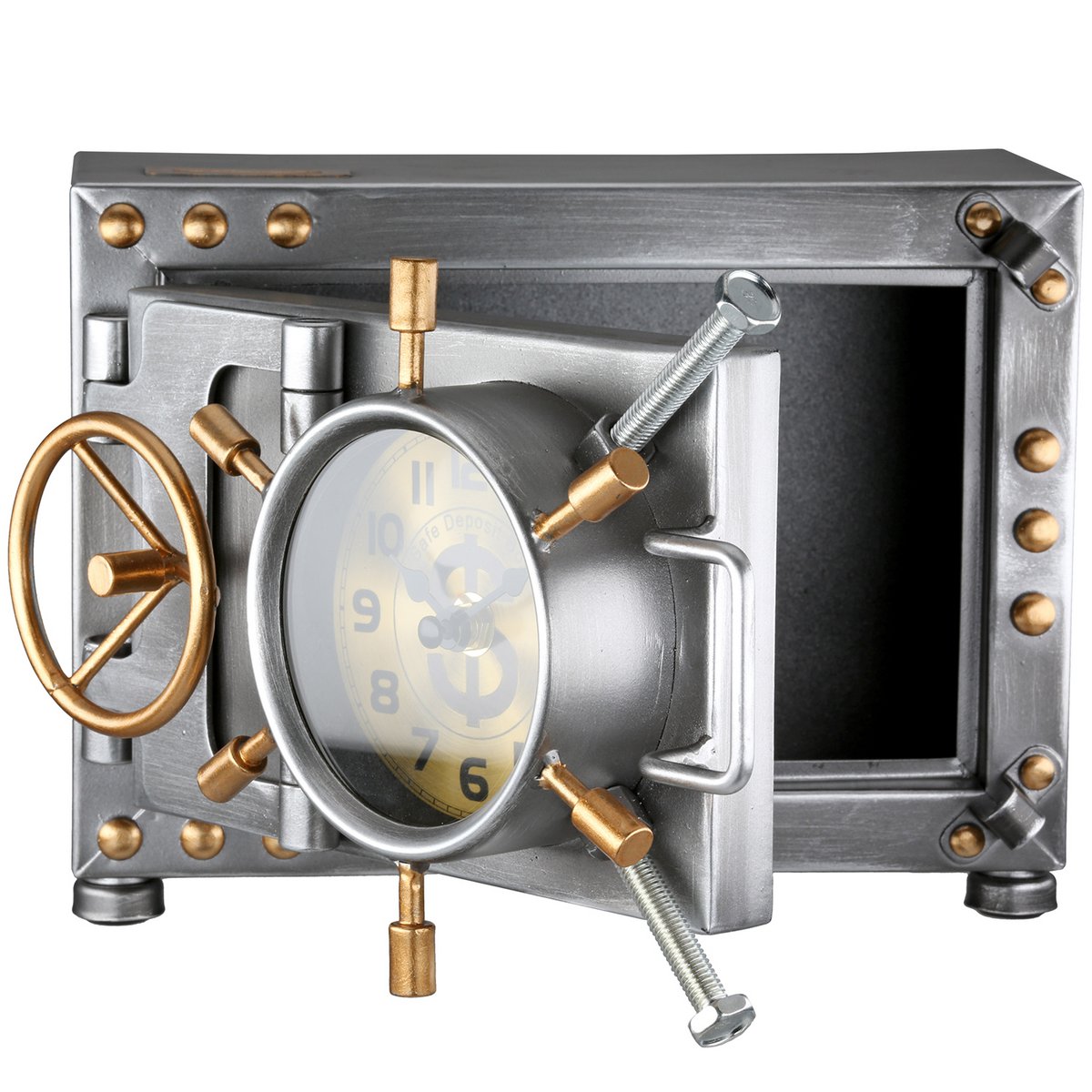 Heritage safe silver metal table clock