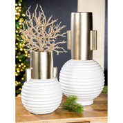 Vessel of light white and gold ceramic vase