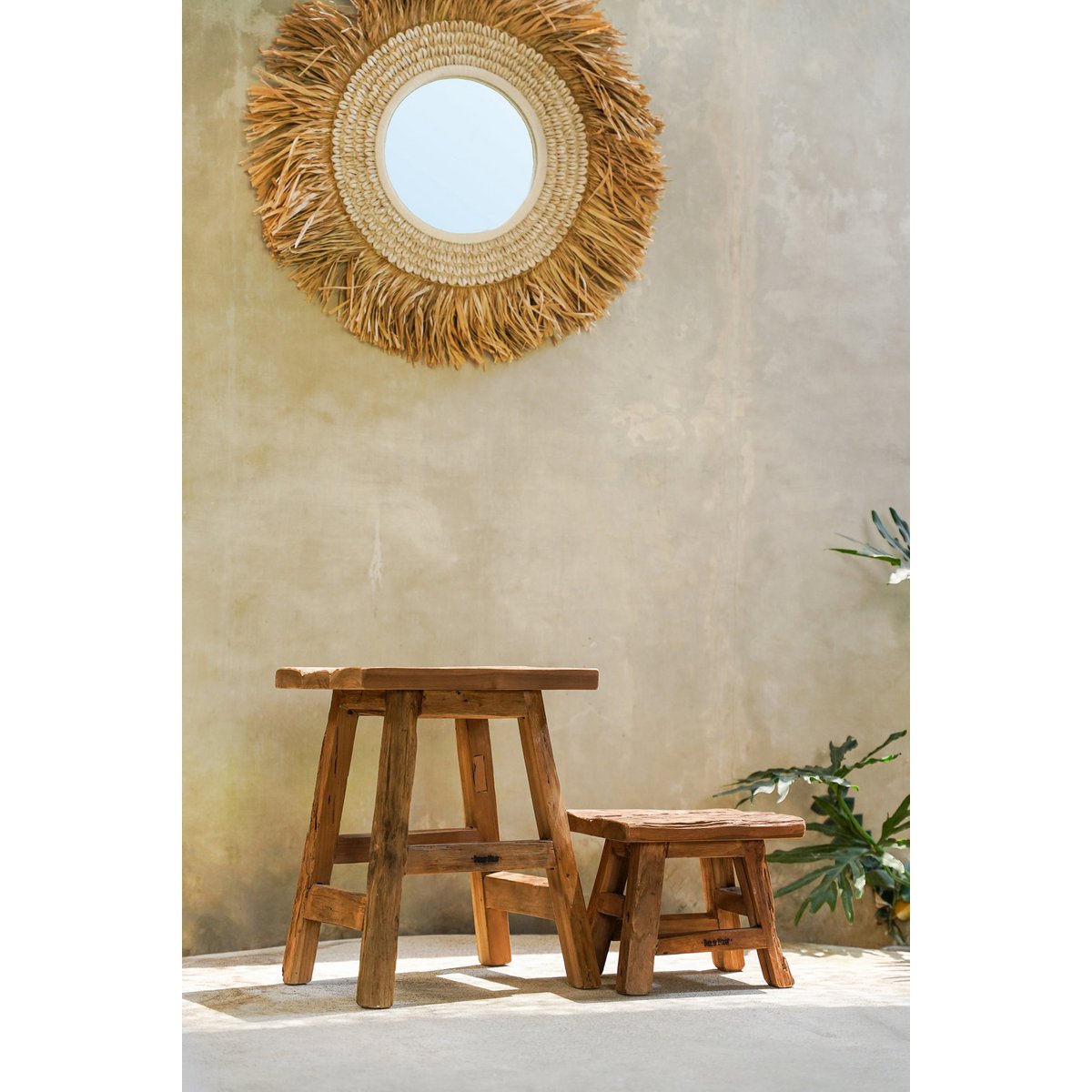 Yoke reclaimed teak stool – small