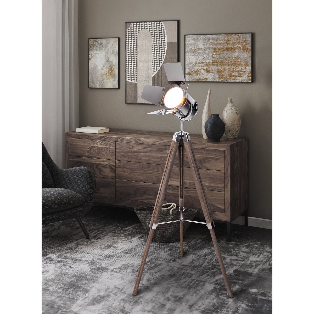 Premium handgemaakte driepotige staande lamp in natuurlijk design