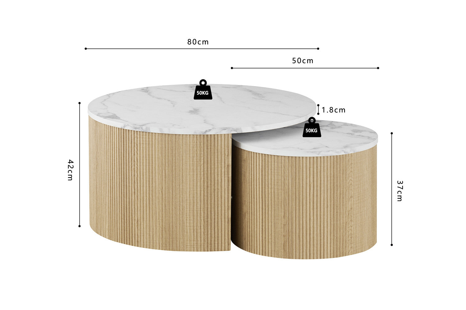 Elvik coffee table set - beige stone & light wood
