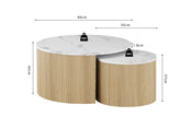 Elvik coffee table set - beige stone & light wood