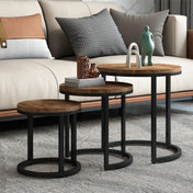 Varyn nesting side table set - warm wood & black metal