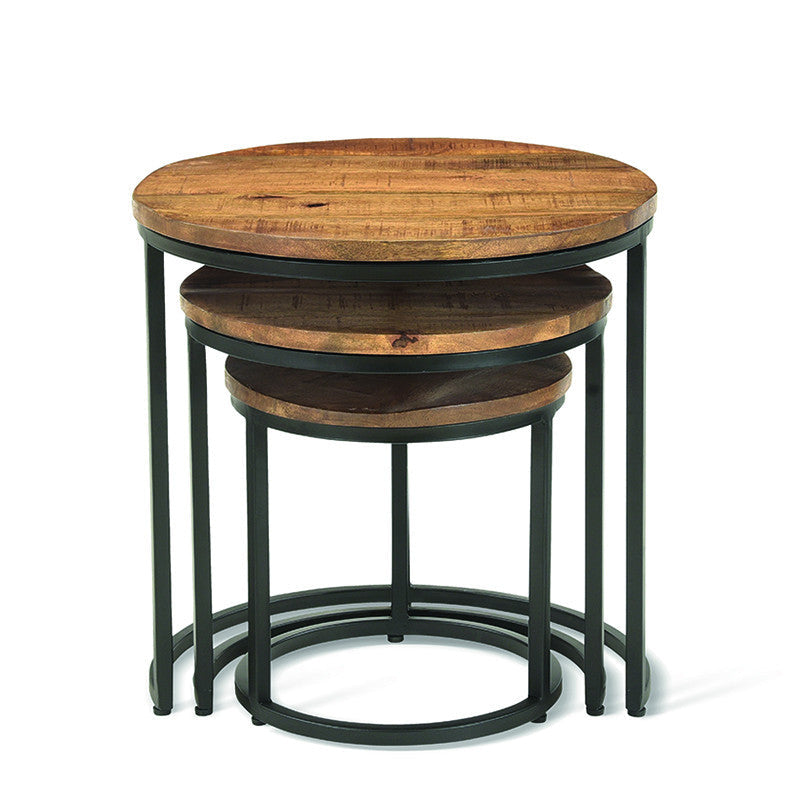 Varyn nesting side table set - warm wood & black metal