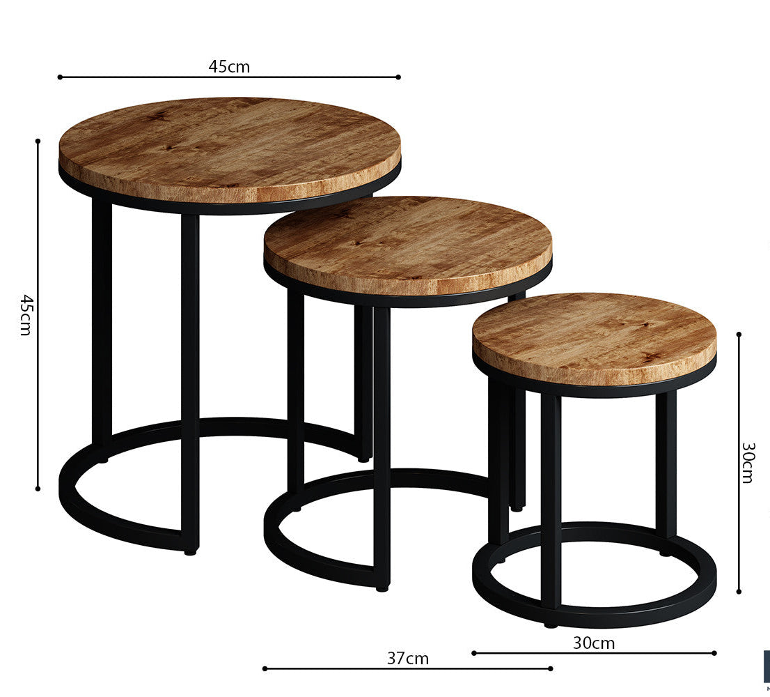 Varyn nesting side table set - warm wood & black metal