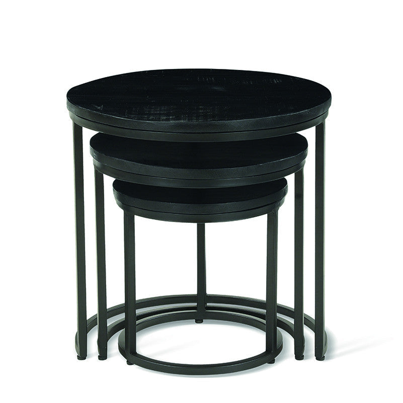 Varyn nesting side table set - dark wood & black metal