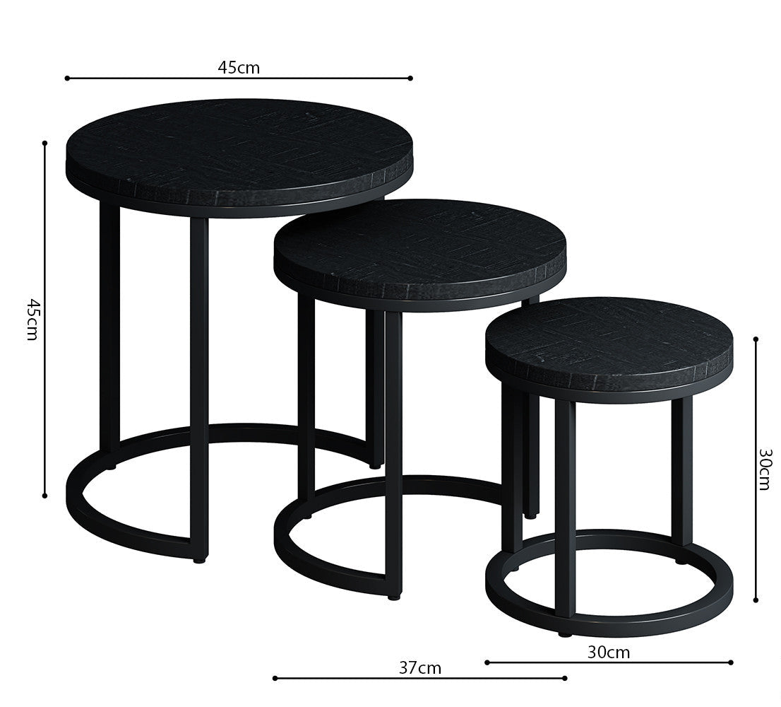 Varyn nesting side table set - dark wood & black metal