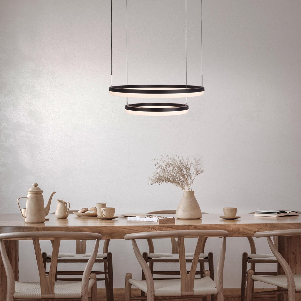 Handgemaakte luxe LED-hanglamp in zwart en zandkleurig design