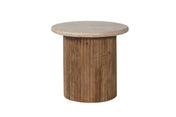 Lucia round side table – beige travertine and mango wood