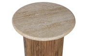 Lucia round side table – beige travertine and mango wood