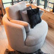 Swivello Luxe draaifauteuil – Grijs textiel & hout