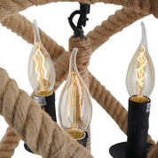 Handgemaakte luxe hanglamp in zwart metaal met henneptouw