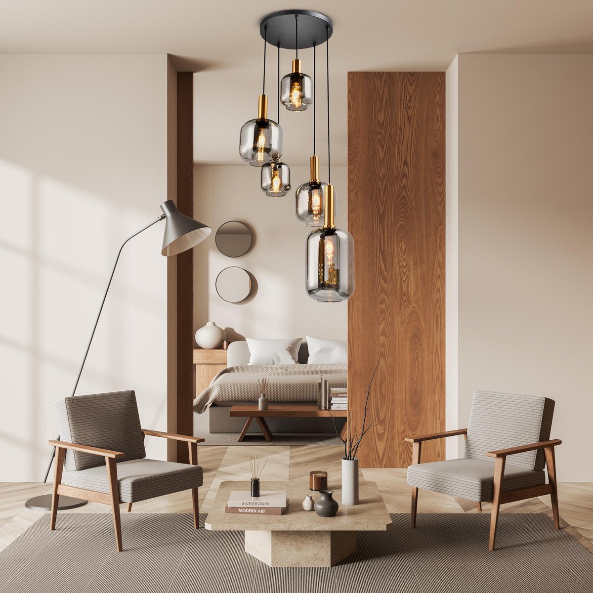 Tijdloze handgemaakte ambachtelijke hanglamp - Premium zwart glas