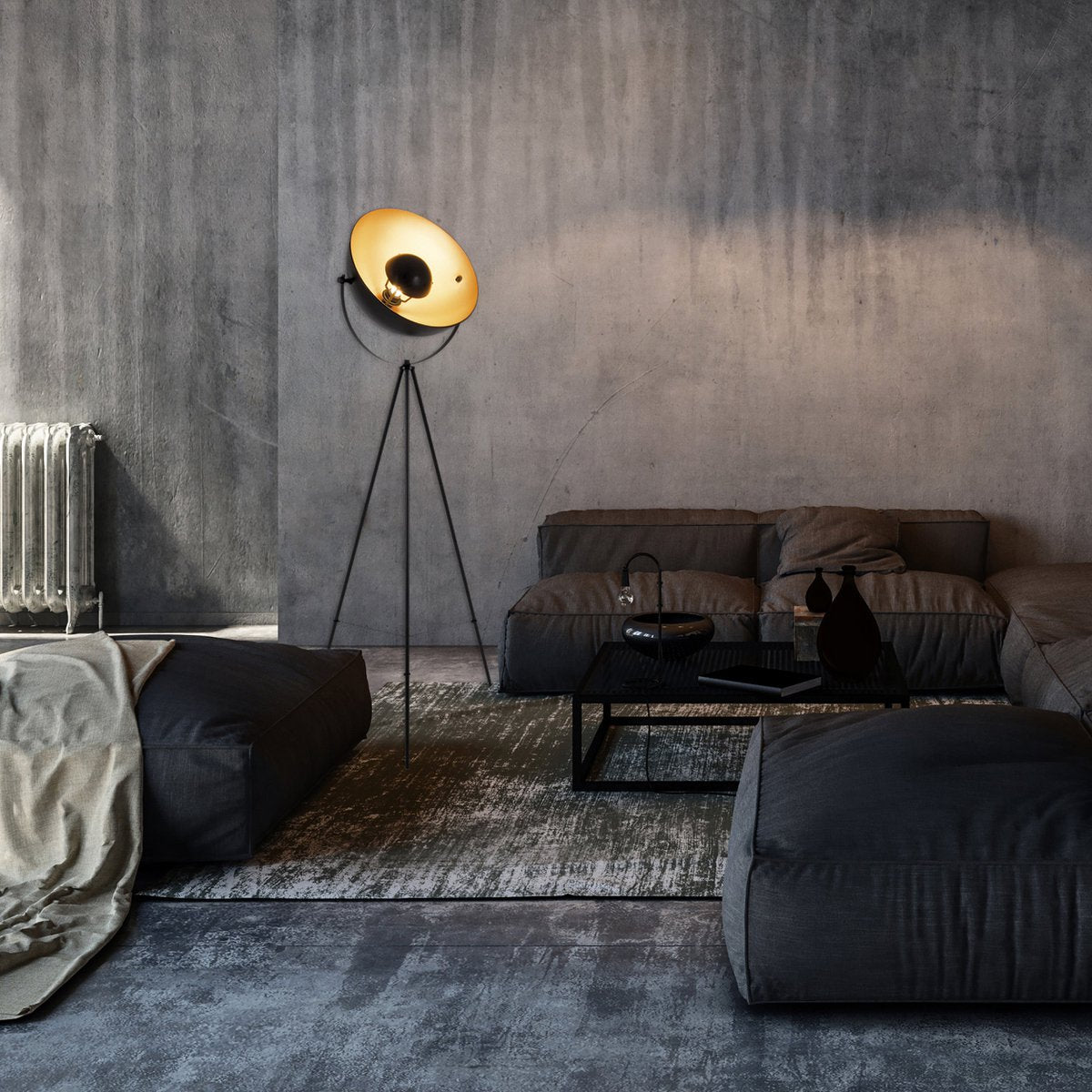 Elegante zwart-gouden driepotige staande lamp voor elke ruimte