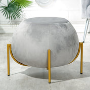 York grey velvet pouf with gold base
