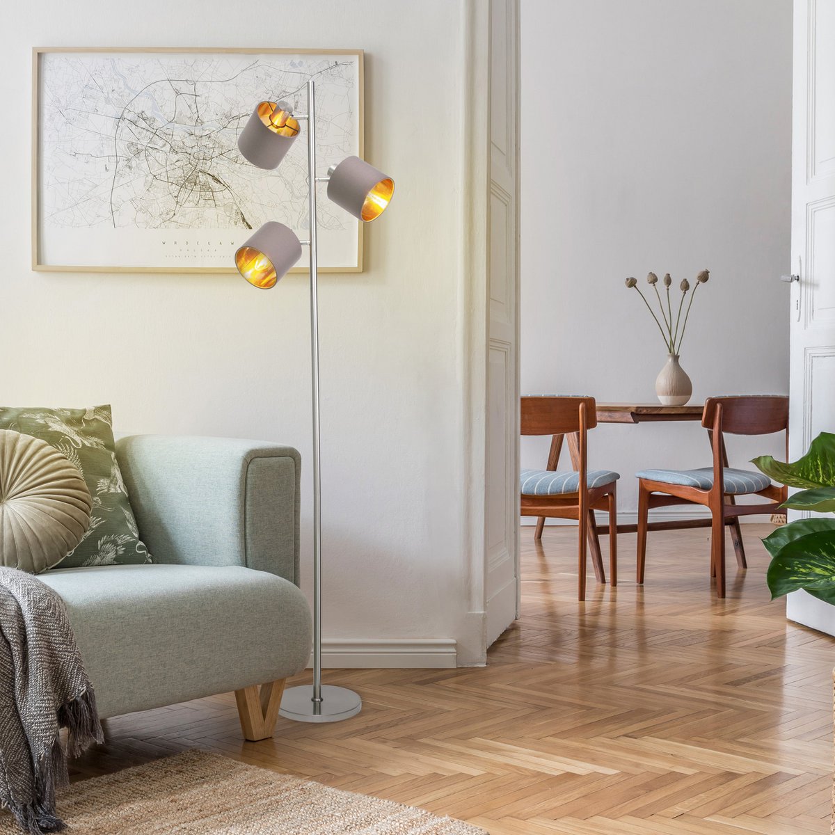 Handgemaakte luxe metalen staande lamp met ambachtelijke stoffen kappen