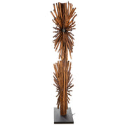 Dual natural wood floor lamp