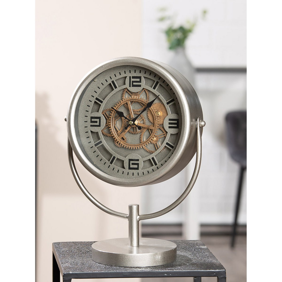 Pelli silver and gold gear table clock