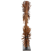 Dual natural wood floor lamp