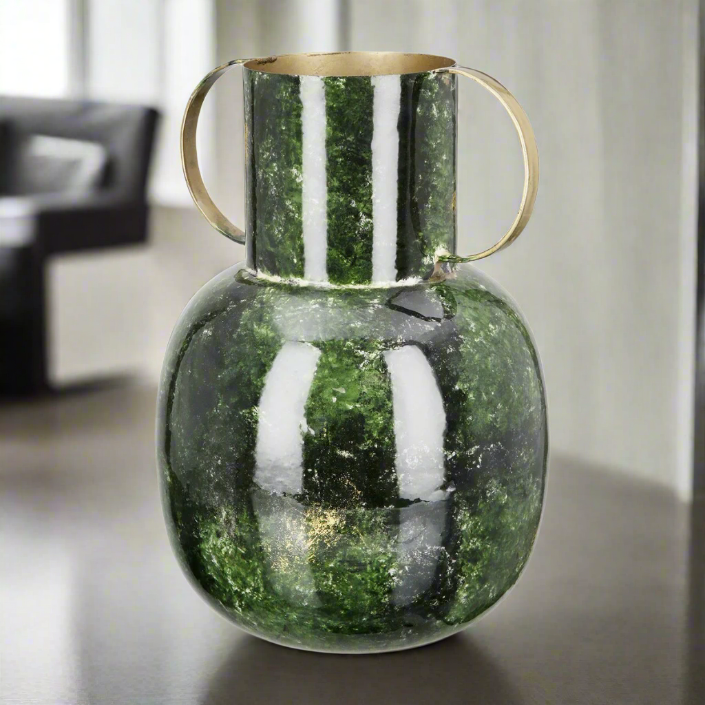 Emerald bloom green and gold metal vase