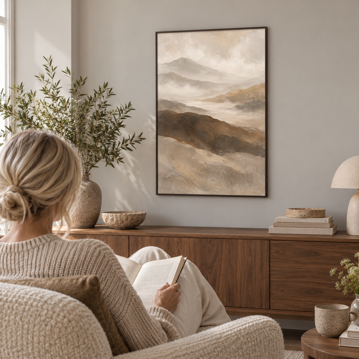 Stillness Beyond the Hills — poster in a Scandinavian living room