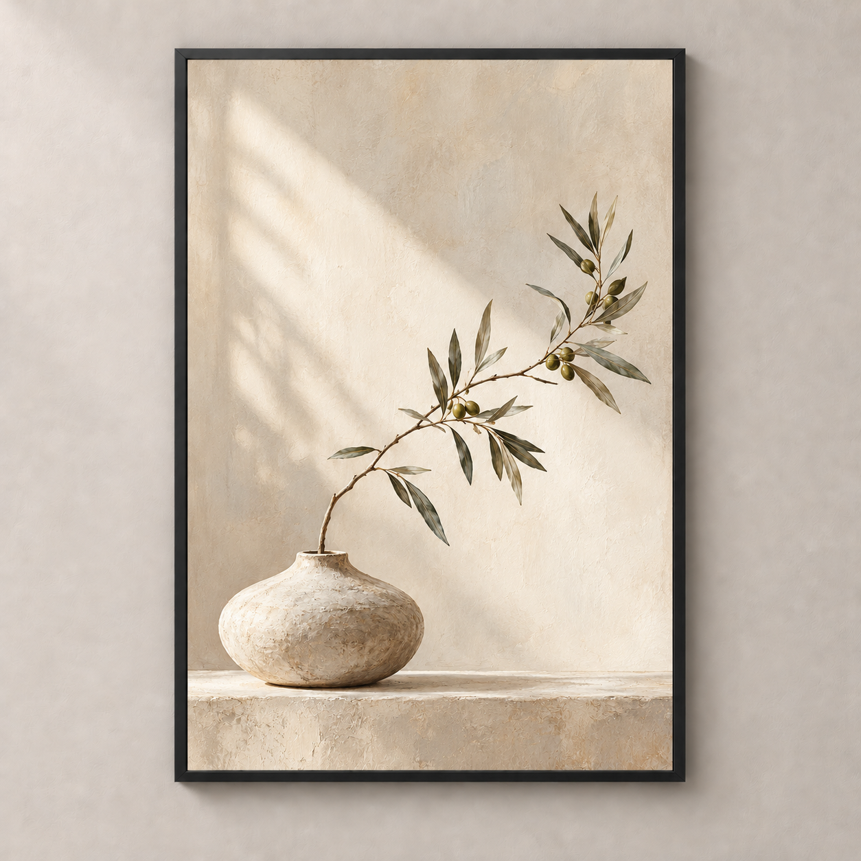Olive Light on Linen — poster standalone mockup