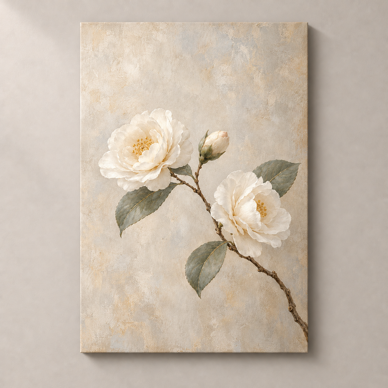 Camellia in Pale Morning — frameless canvas front view