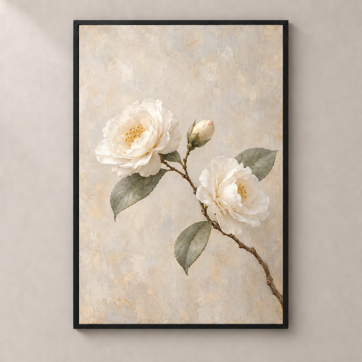 Camellia in Pale Morning — thin framed poster front view