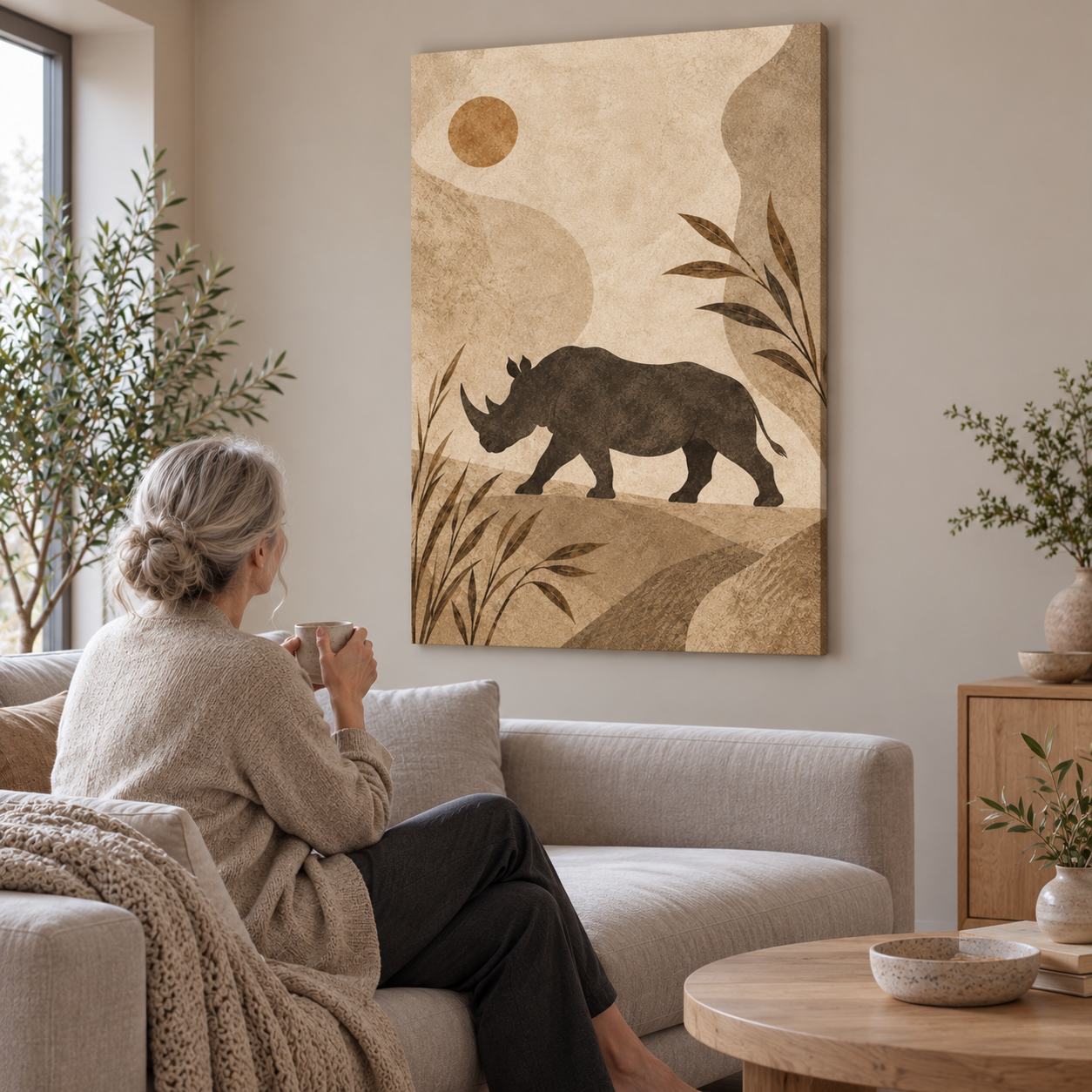 Rhino Across the Dust — canvas ugc mockup