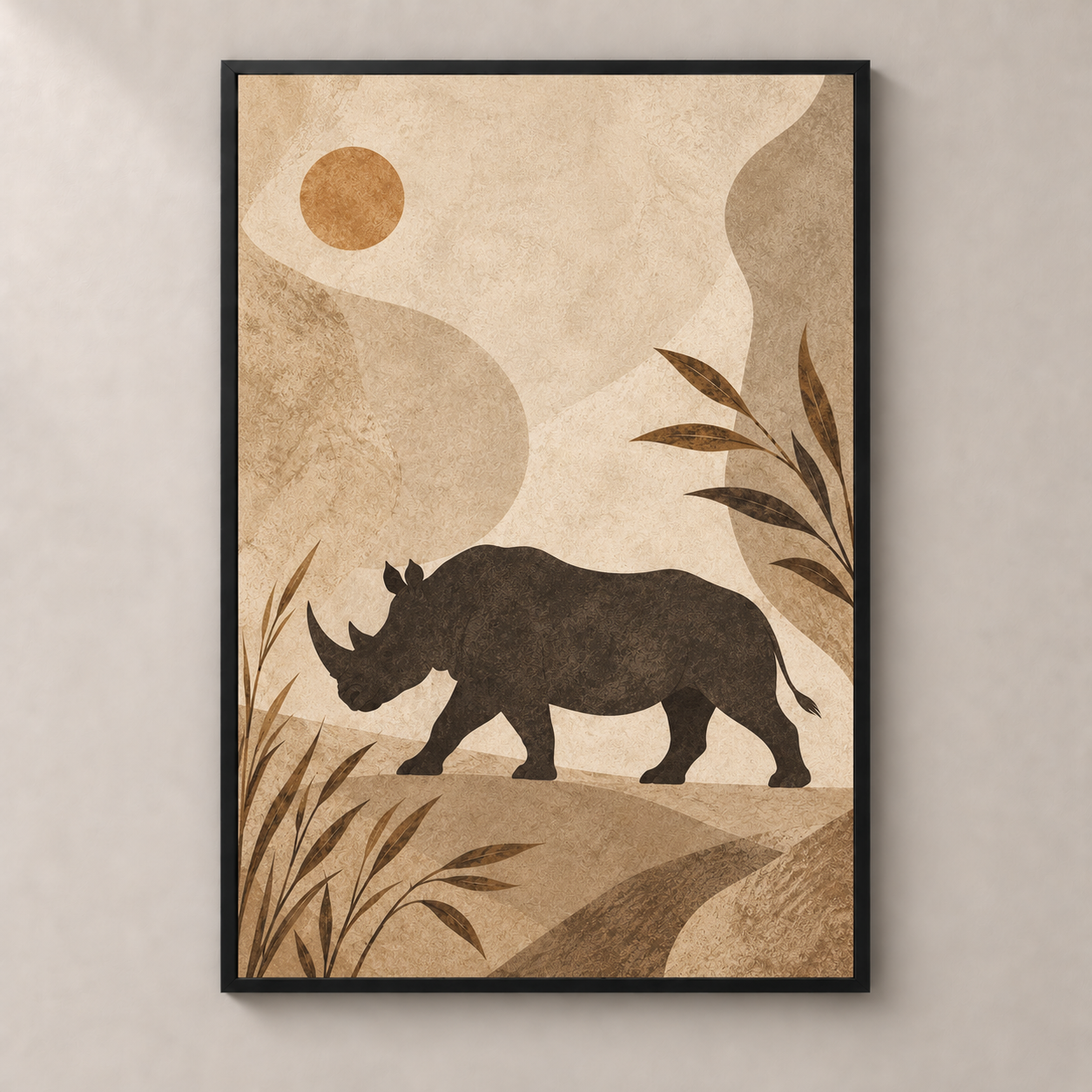 Rhino Across the Dust — poster standalone mockup