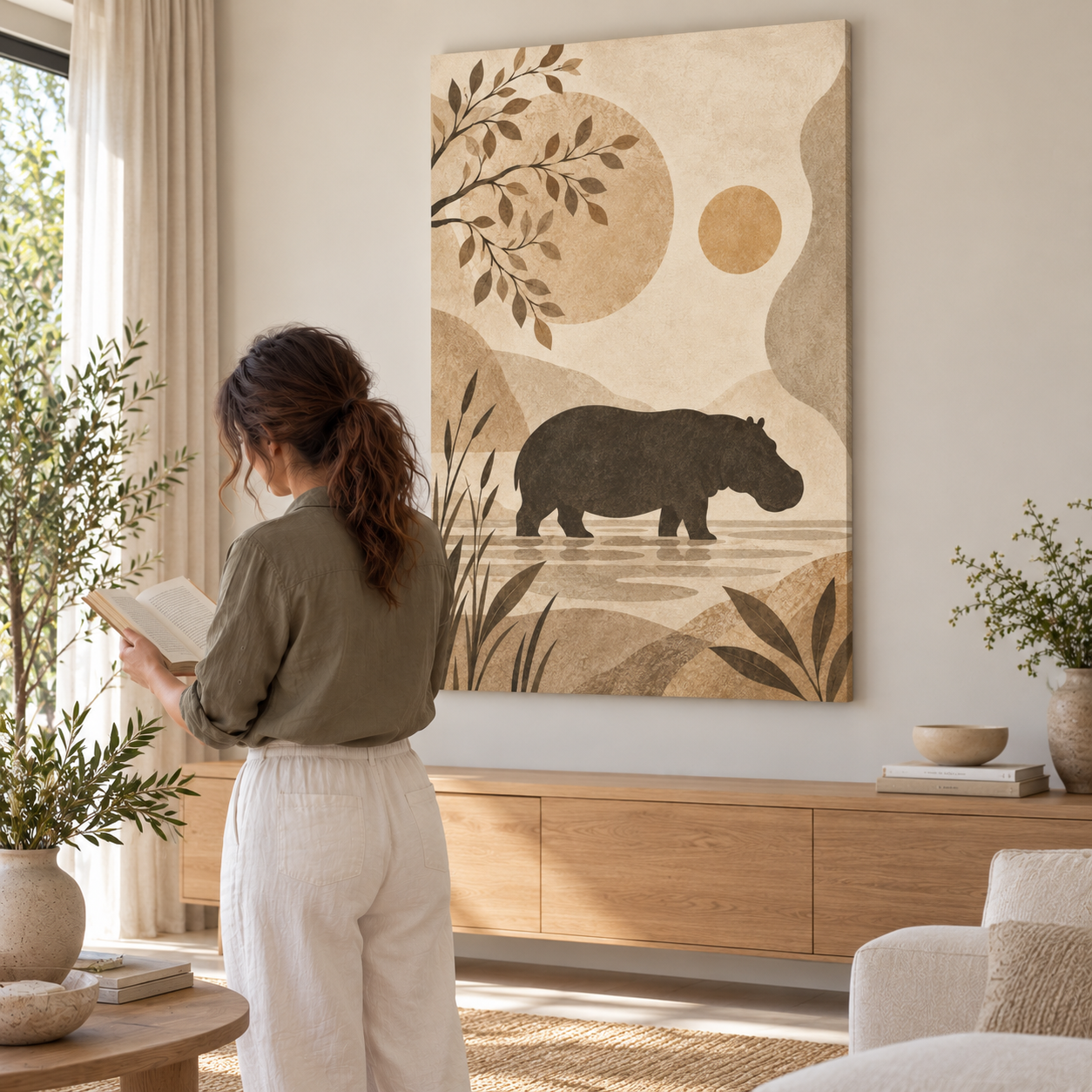 Hippo in Still Waters — canvas ugc mockup