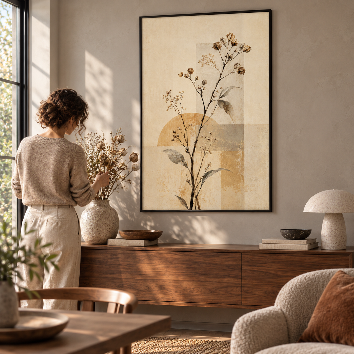 Ivory Blooms on Ochre - Poster