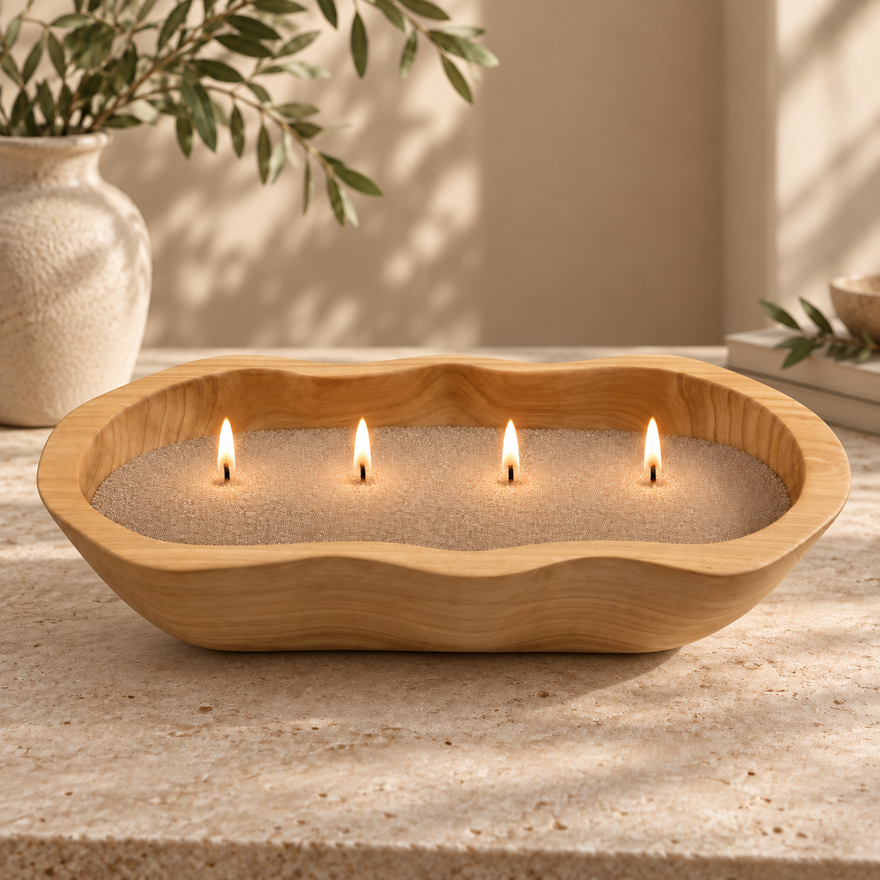 Fannur Hand-Carved Sculpted Oval Wood Bowl - 33 x 18cm