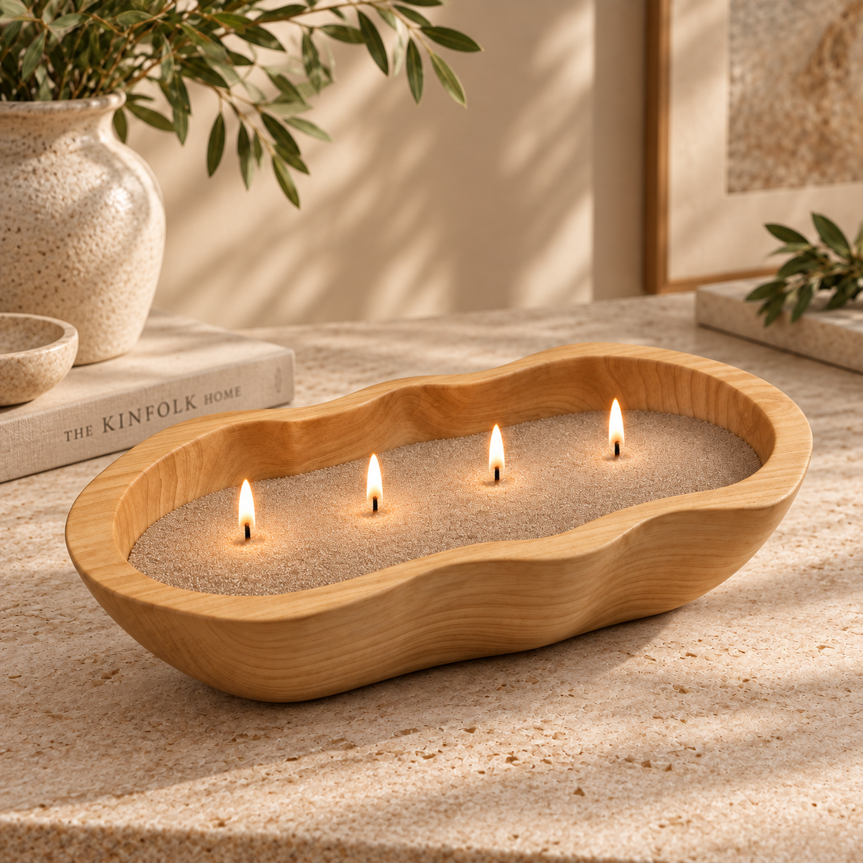 Fannur Hand-Carved Sculpted Oval Wood Bowl - 33 x 18cm