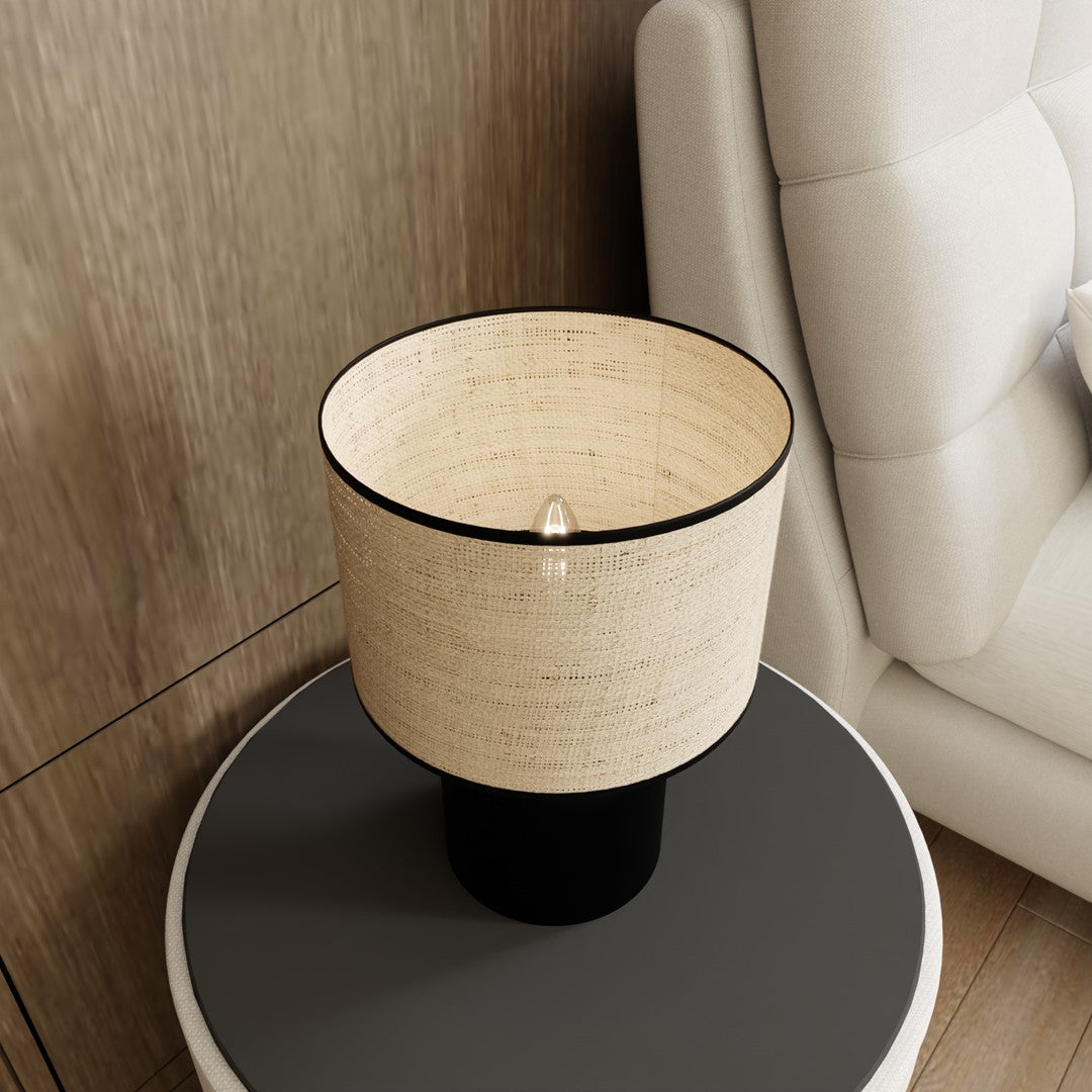 Elira black rattan steel table lamp
