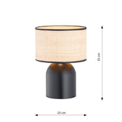 Elira black rattan steel table lamp