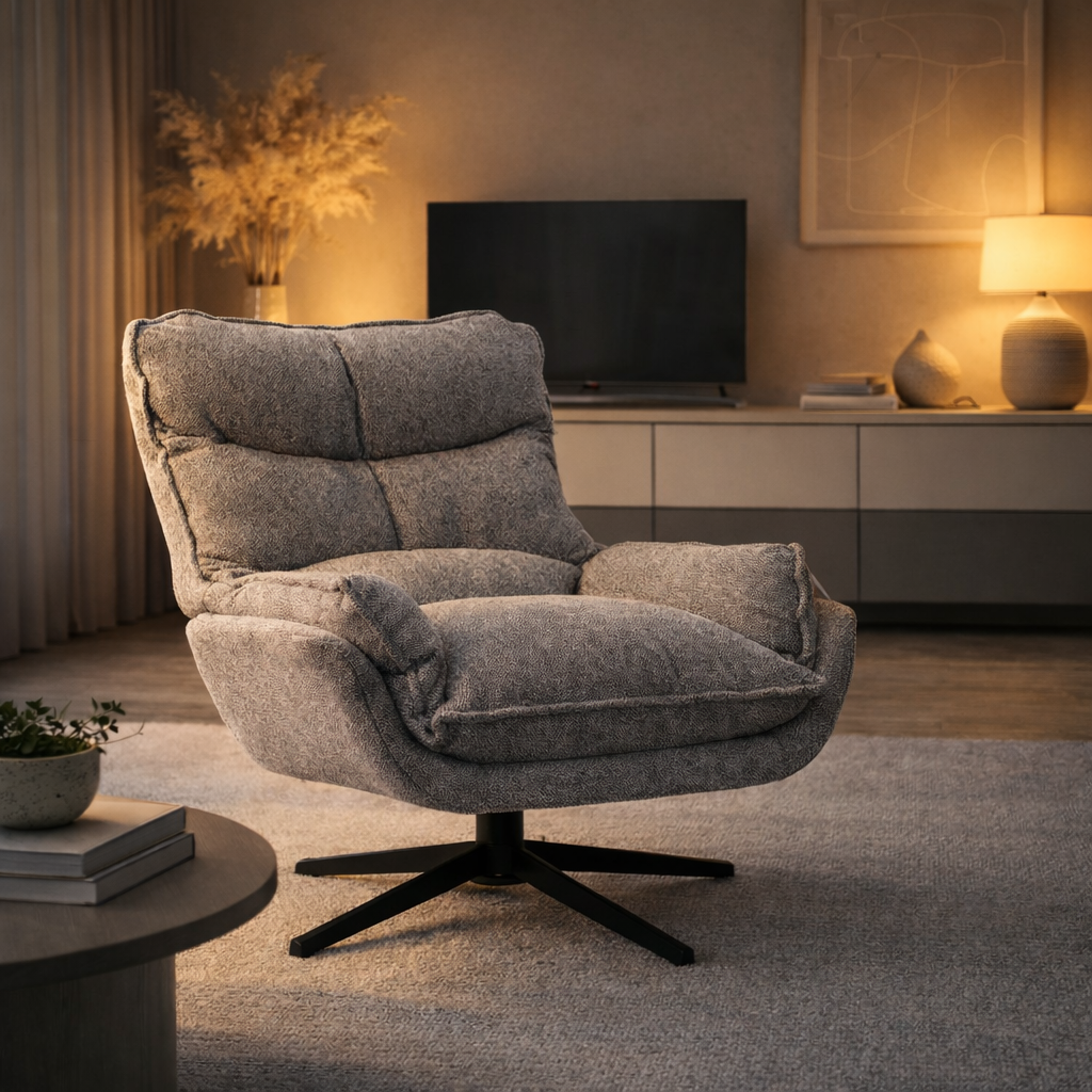 Lunara lichtgrijze stoffen fauteuil