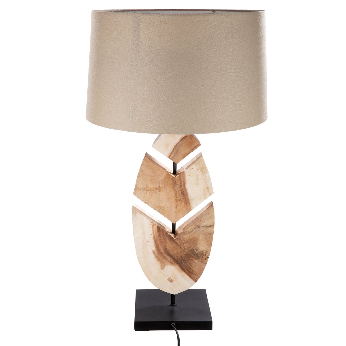 Wooden feather beige table lamp