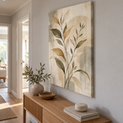 Airy Olive Study - vertical canvas in a home interior
