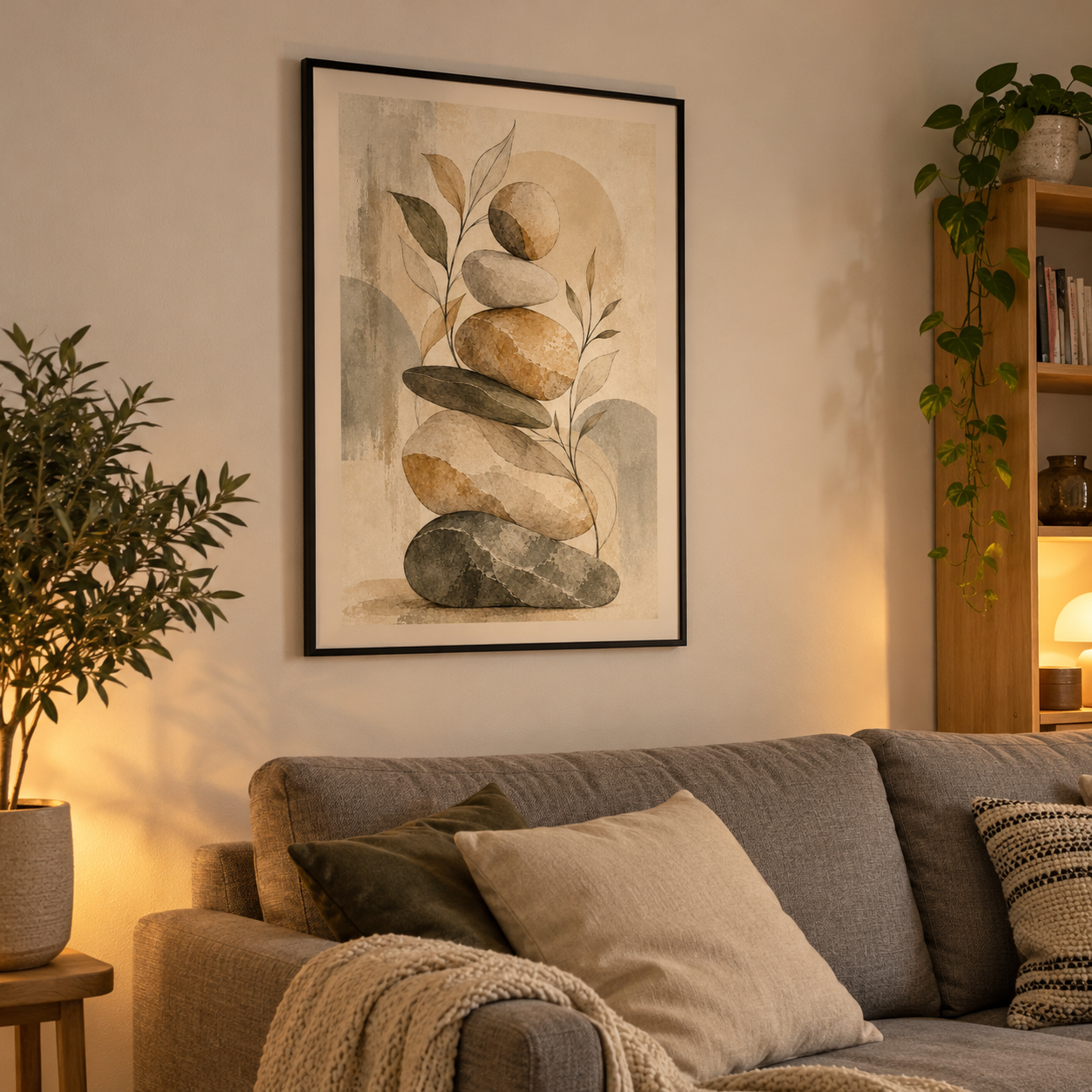 Balanced Stones - vertical poster in a home interior