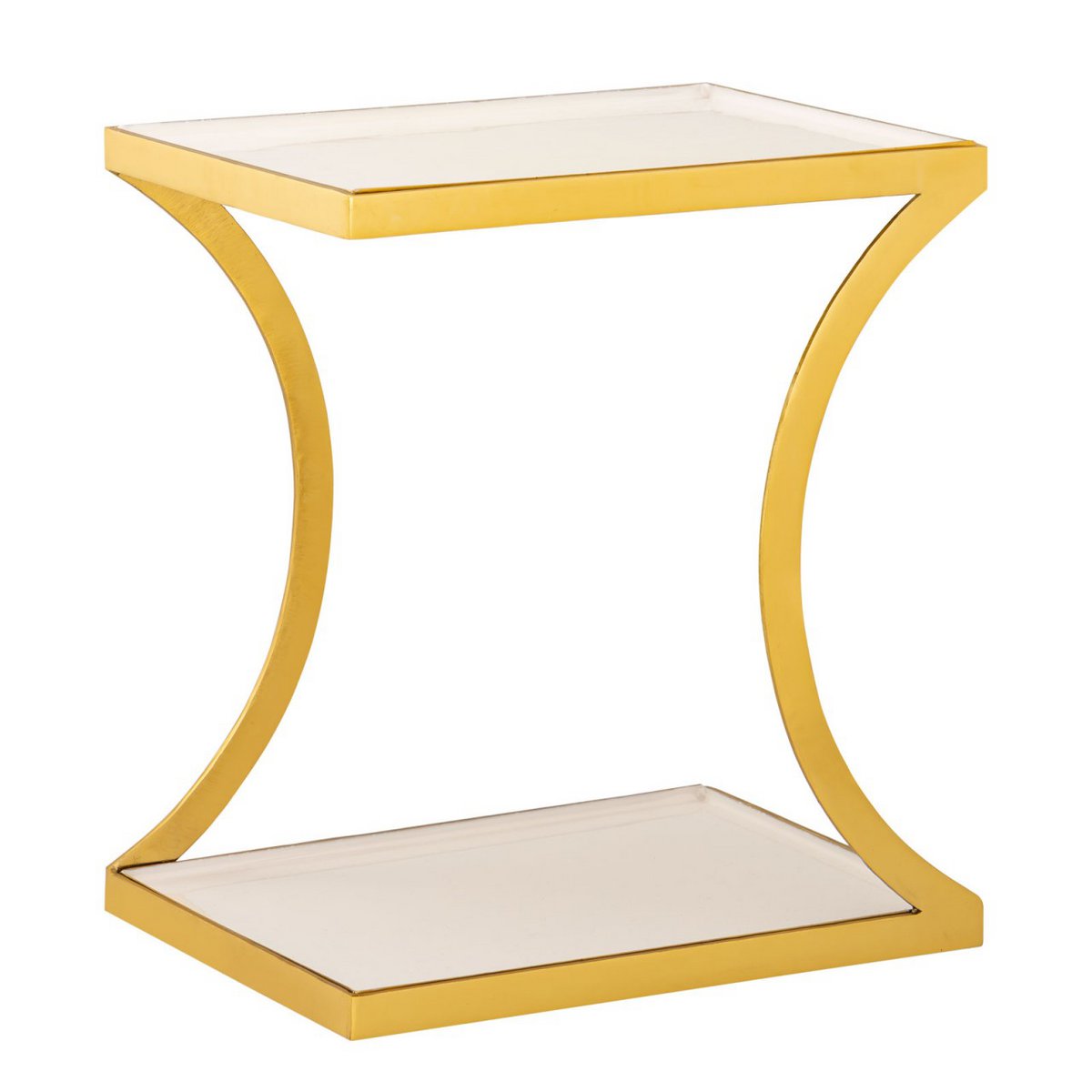 Handcrafted Luxury White Side Table with Gold Metal Design