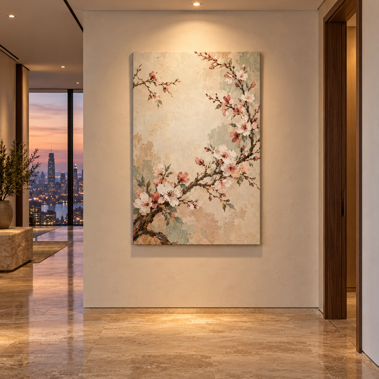 Generated interior mockup — Blossom Reverie in a penthouse hallway
