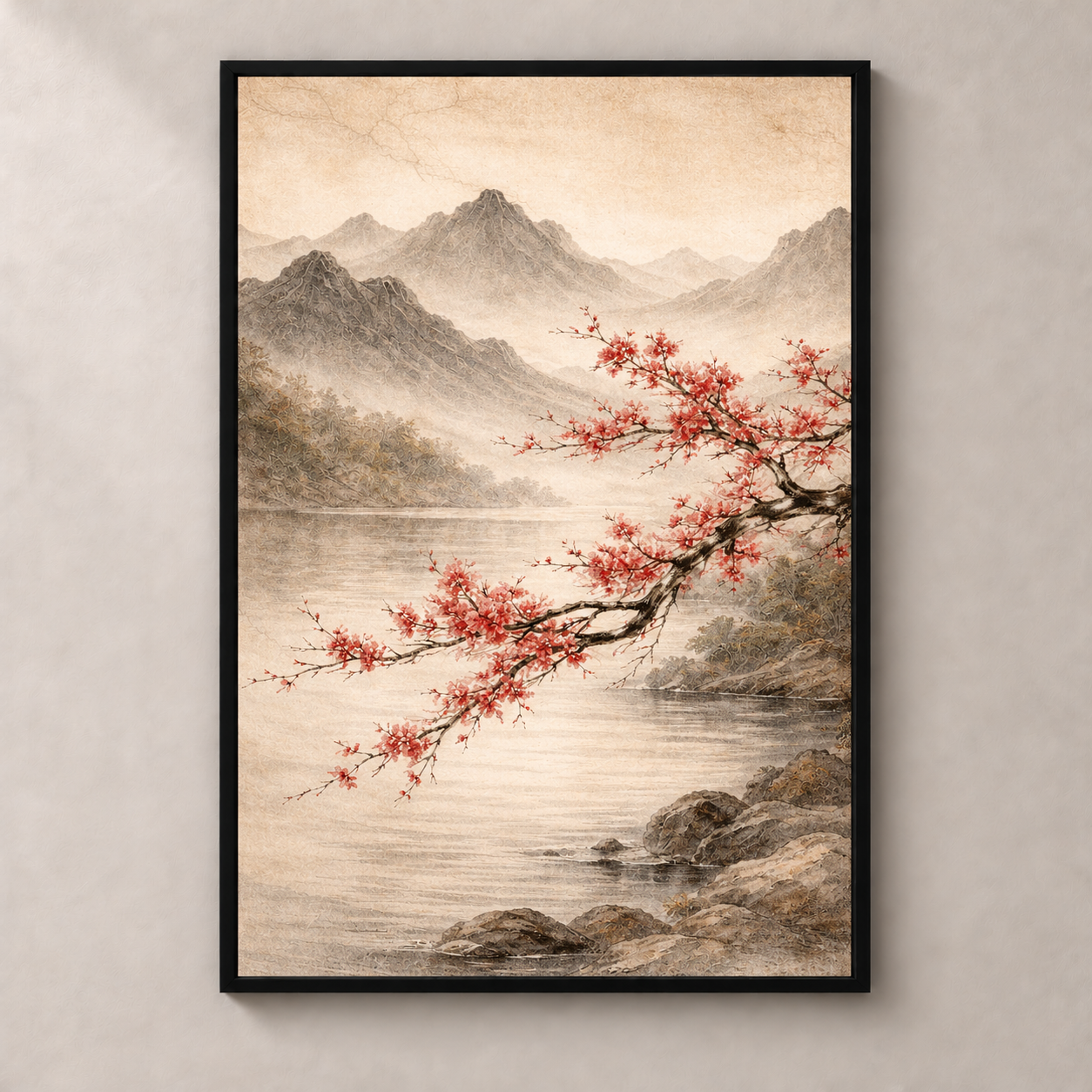 Blossoms in Mist - Poster standalone mockup with black frame
