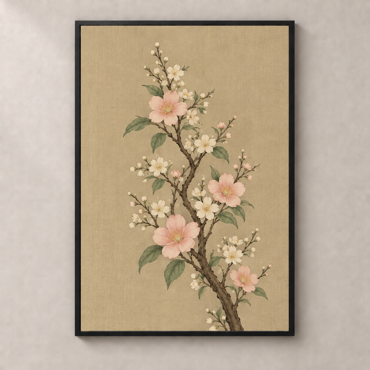 Blush Japandi poster in a slim black frame